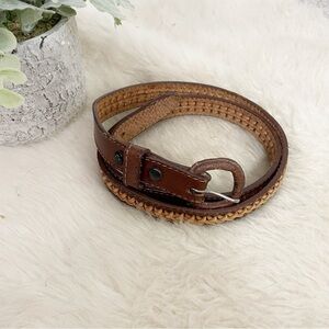 Vintage Women's Tan & Brown Braided 100% Leather Belt Bohemian Western Festival